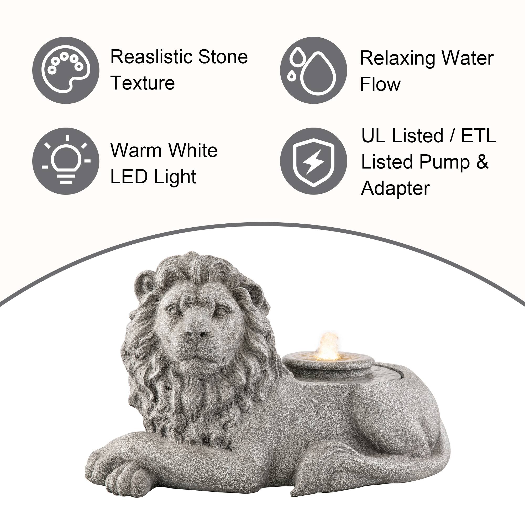 Glitzhome® 20" Zen-Style LED Lying Lion Outdoor Fountain